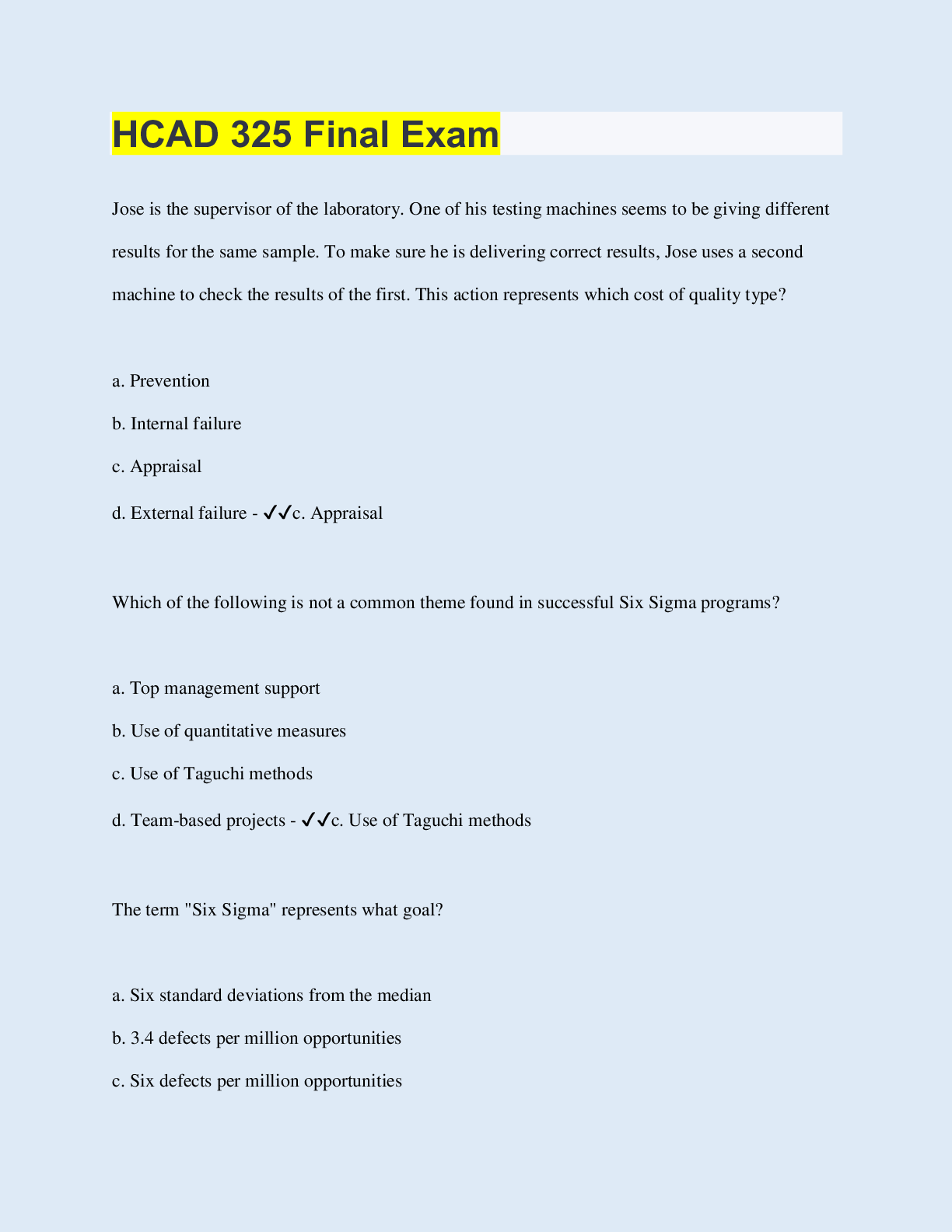 Preview image of HCAD 325 Final Exam document